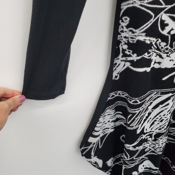 La El Couture Maxi Dress Size S Long Sleeve Cowl Neck Black White Whimsigoth - Picture 8 of 14